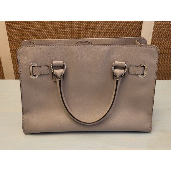 Michael Kors Hamilton Gray Leather Satchel Handbag Purse Silver Hardware - Picture 2 of 16